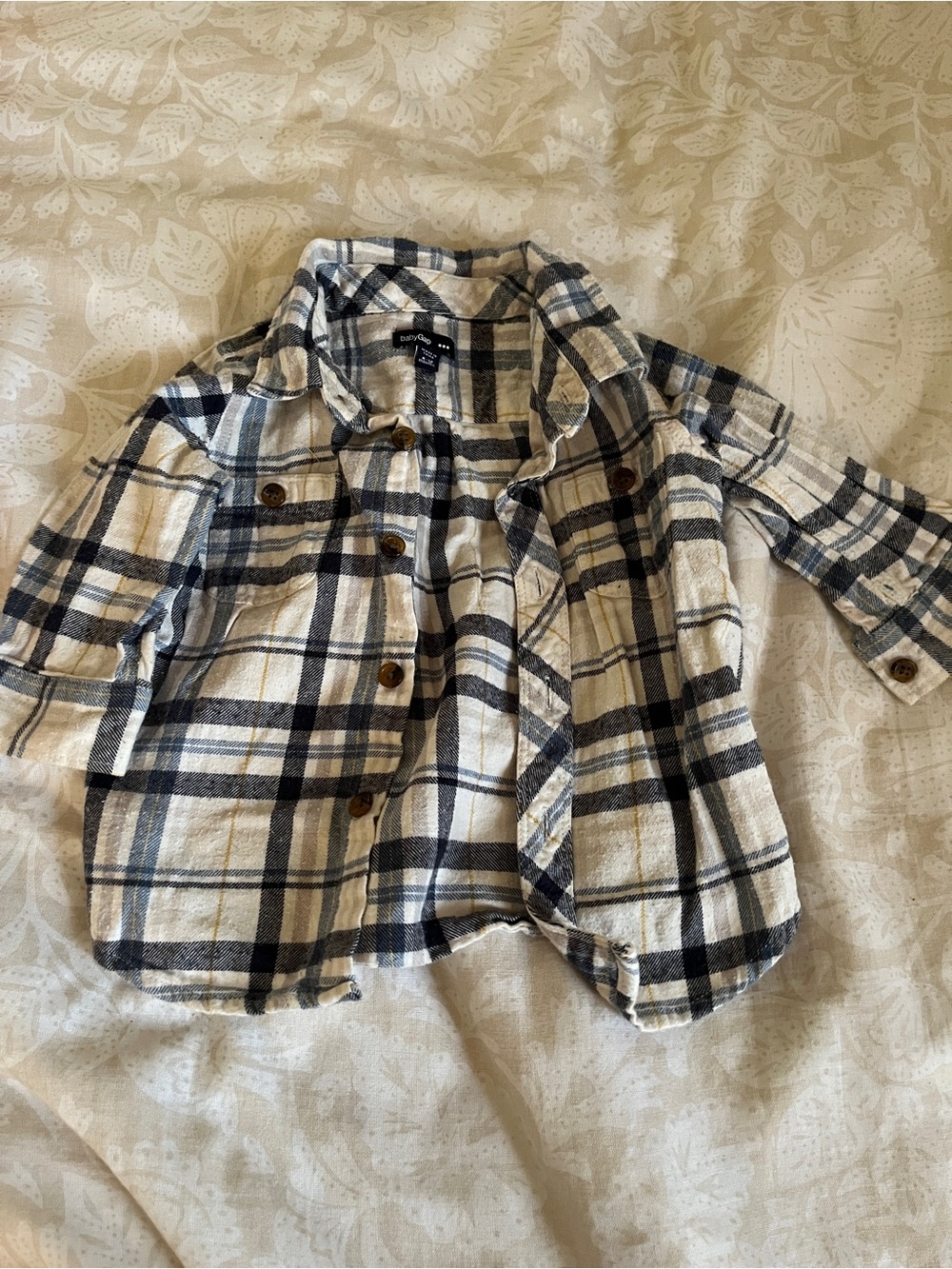 GAP Kids Navy and Cream Plaid Button-Down Shirt